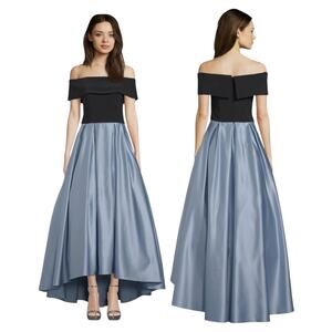Betsy & Adam Off the Shoulder Hi-Low Dress Black Light Blue 6